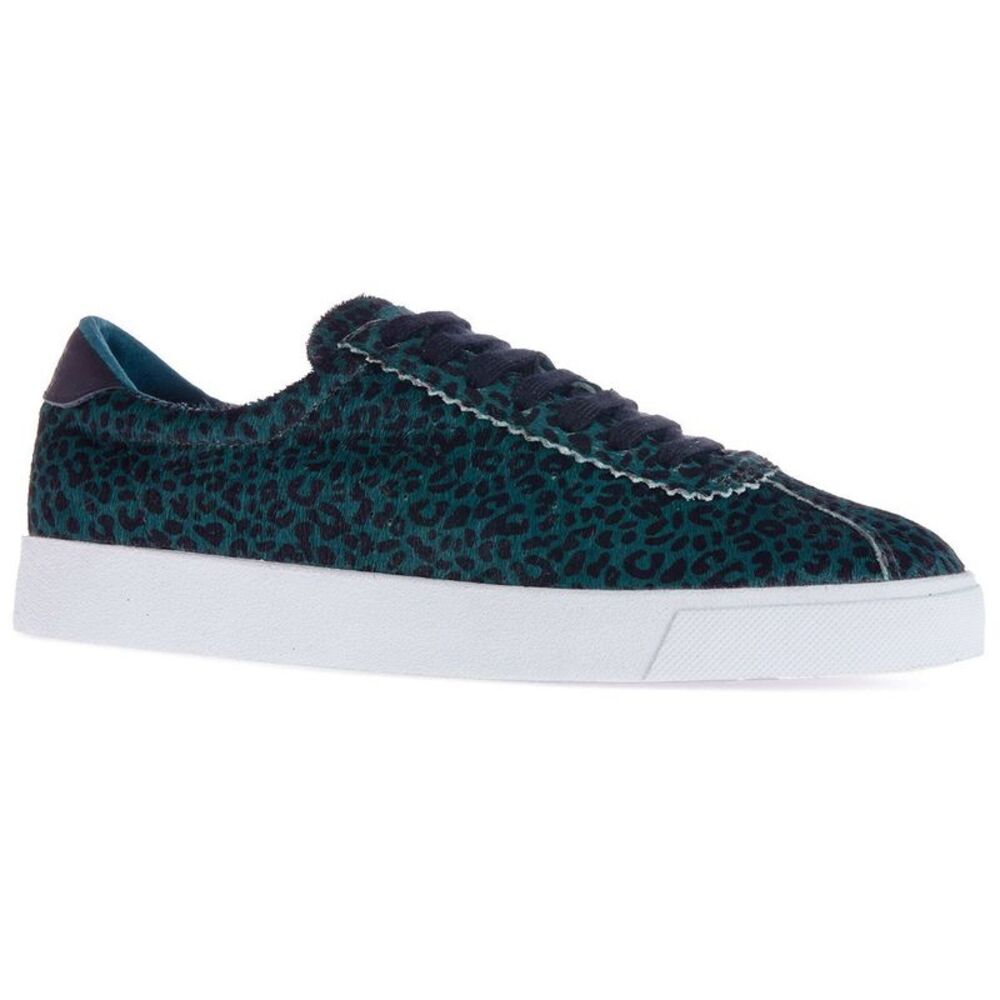 Superga Womens/Ladies 2843 Club S Leopard Print Cowhide Leather Trainers / Teal